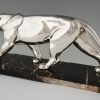 Art Deco silvered sculpture of a walking panther