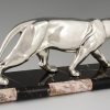 Art Deco silvered sculpture of a walking panther