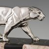 Art Deco silvered sculpture of a walking panther