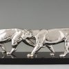 Art Deco silvered sculpture of two panthers