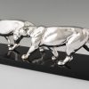 Art Deco silvered sculpture of two panthers