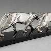 Art Deco versilberte Skulptur zwei Panther