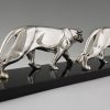 Art Deco silvered sculpture of two panthers