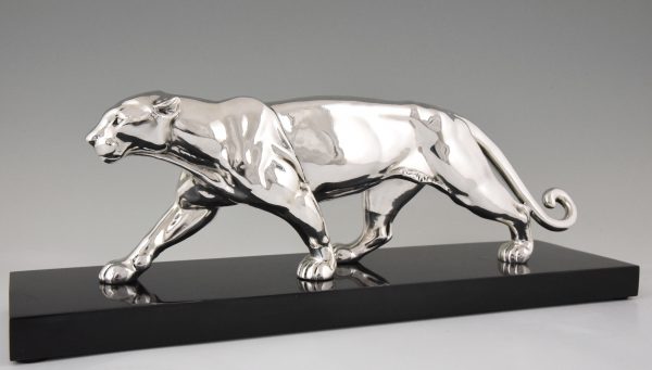 Art Deco silvered sulpture of a panther