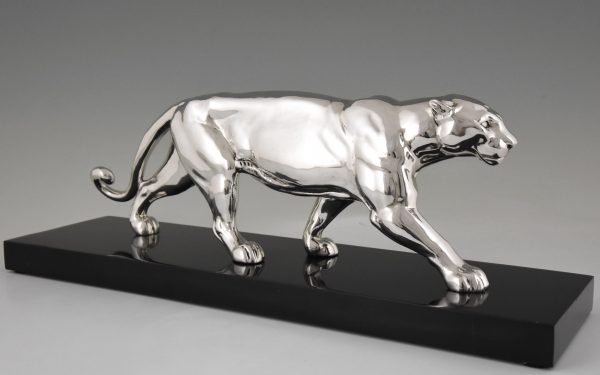 Art Deco silvered sulpture of a panther