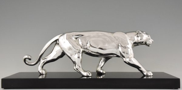 Art Deco silvered sulpture of a panther