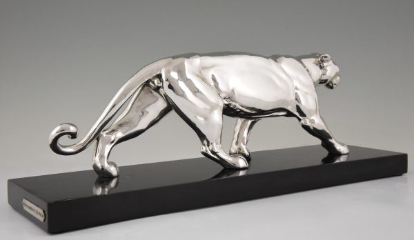 Art Deco silvered sulpture of a panther