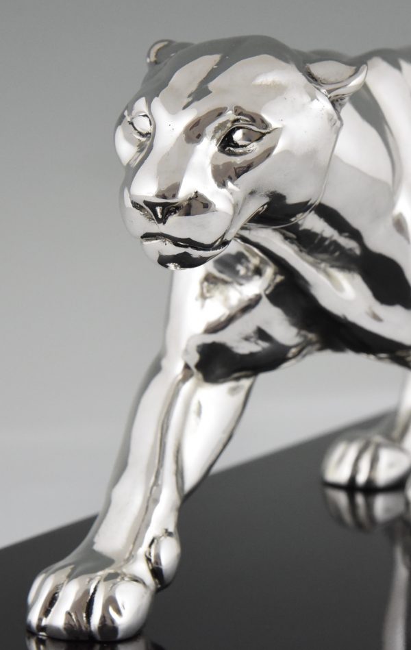 Art Deco silvered sulpture of a panther