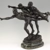 Antique bronze sculpture of 3 running athletes TO THE GOAL