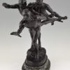 Antique bronze sculpture of 3 running athletes TO THE GOAL