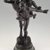 Antique bronze sculpture of 3 running athletes TO THE GOAL