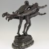 Antique bronze sculpture of 3 running athletes TO THE GOAL
