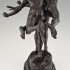 Antique bronze sculpture of 3 running athletes TO THE GOAL