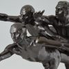 Antique bronze sculpture of 3 running athletes TO THE GOAL