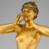 Art Nouveau bronze sculpture calling nude lady