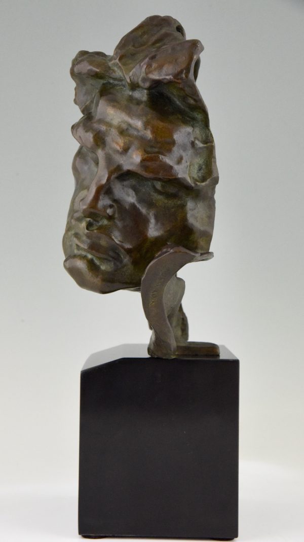 Le Rhone, Art Deco Bronze Skulptur Mannen Kopf