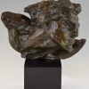 Le Rhone, Art Deco Bronze Skulptur Mannen Kopf