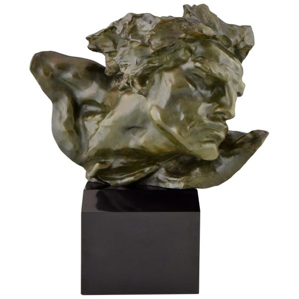 French Art Deco bronze bust of a man, Le Rhone