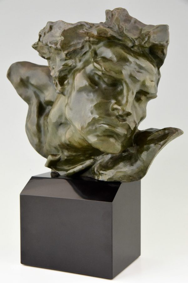 French Art Deco bronze bust of a man, Le Rhone