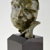 Frans Art Deco bronzen beeld mannen hoofd Le Rhone