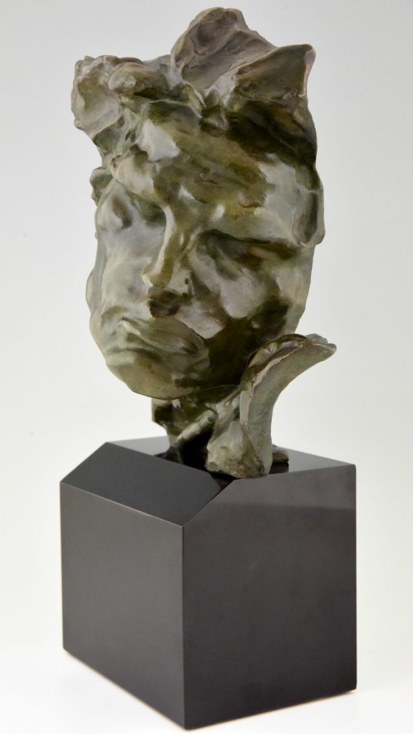 French Art Deco bronze bust of a man, Le Rhone