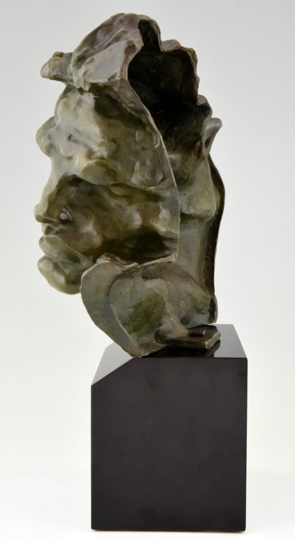 Art deco Bronze Skulptur Männer Kopf Le Rhone