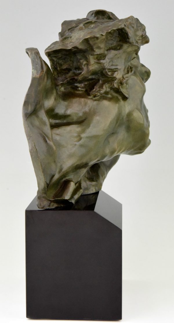 French Art Deco bronze bust of a man, Le Rhone