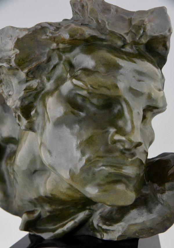 Art deco Bronze Skulptur Männer Kopf Le Rhone