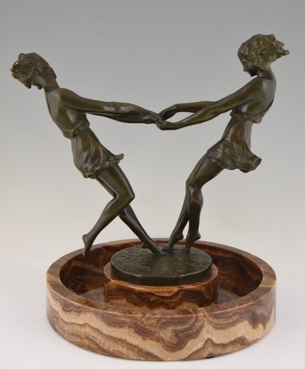 Art Deco centerpiece with bronze sculpture of dancing girls