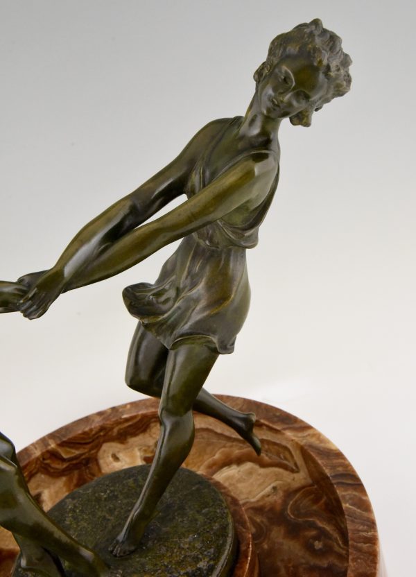 Milieu de table Art Deco en bronze sculpture danseuses