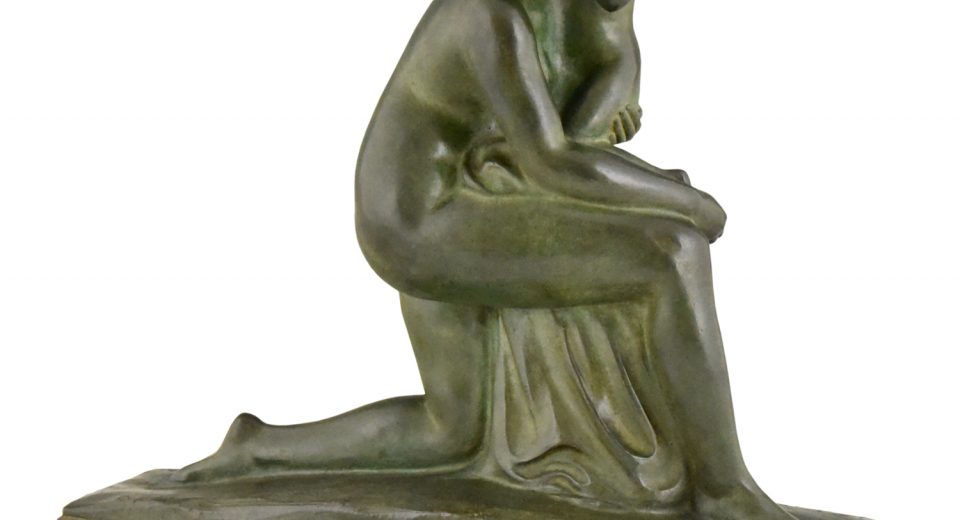 Art Deco bronzen sculptuur moeder met kind