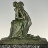 Art Deco sculpture en bronze femme et enfant Maternité