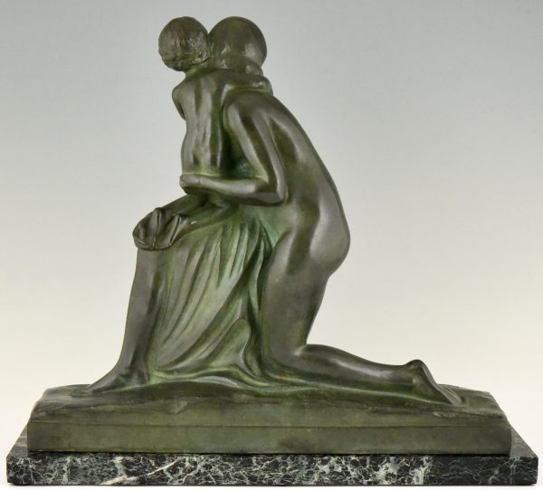 Art Deco bronze sculpture mother and child Motherhood