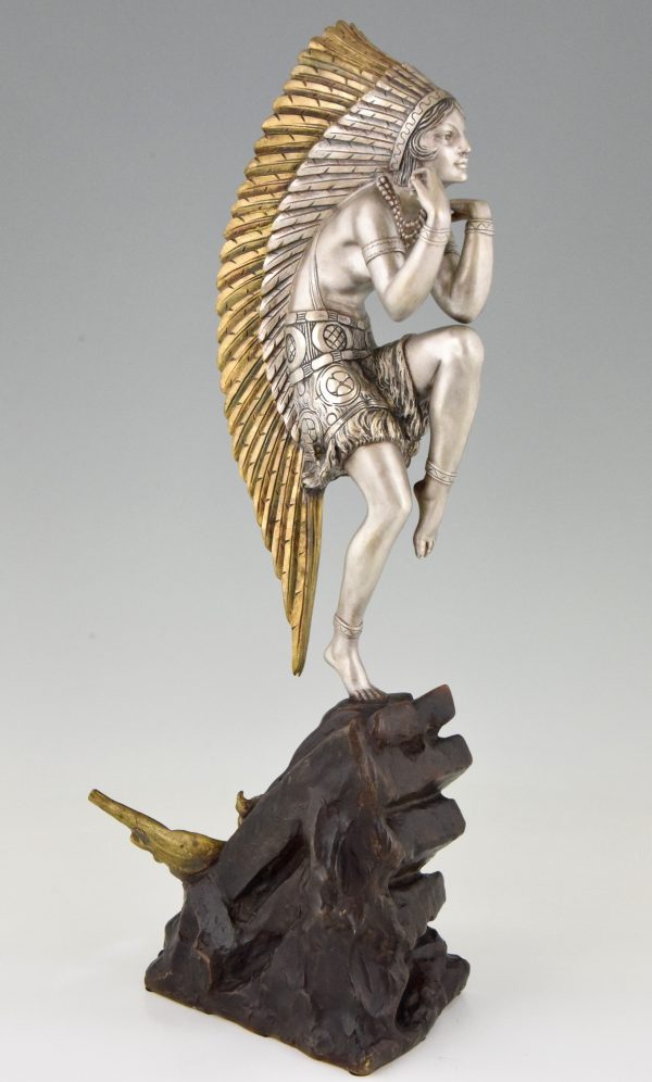 Art Deco bronze sculpture female Indian dancer with headdress