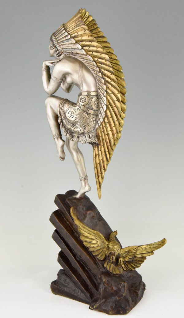 Art Deco sculpture bronze danseuse Indienne à la coiffe