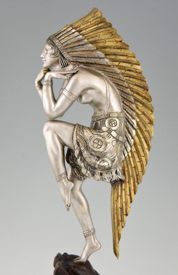Art Deco bronze sculpture female Indian dancer with headdress