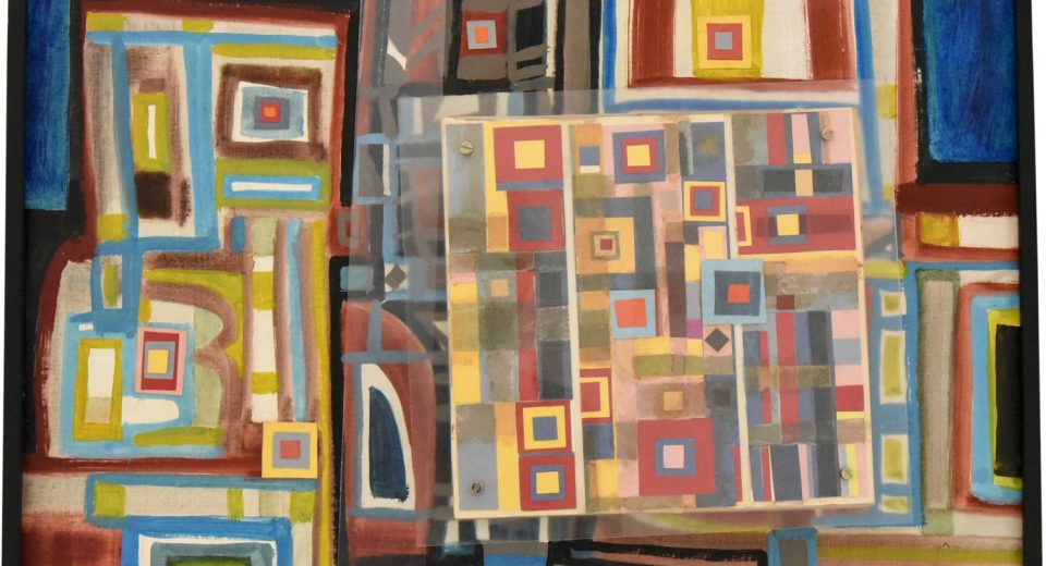 Mid Century abstract painting with plexiglass Mid Century abstract painting with plexiglass