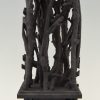 Schwarze Holz Skulptur mit Zweigen der 70er Jahren