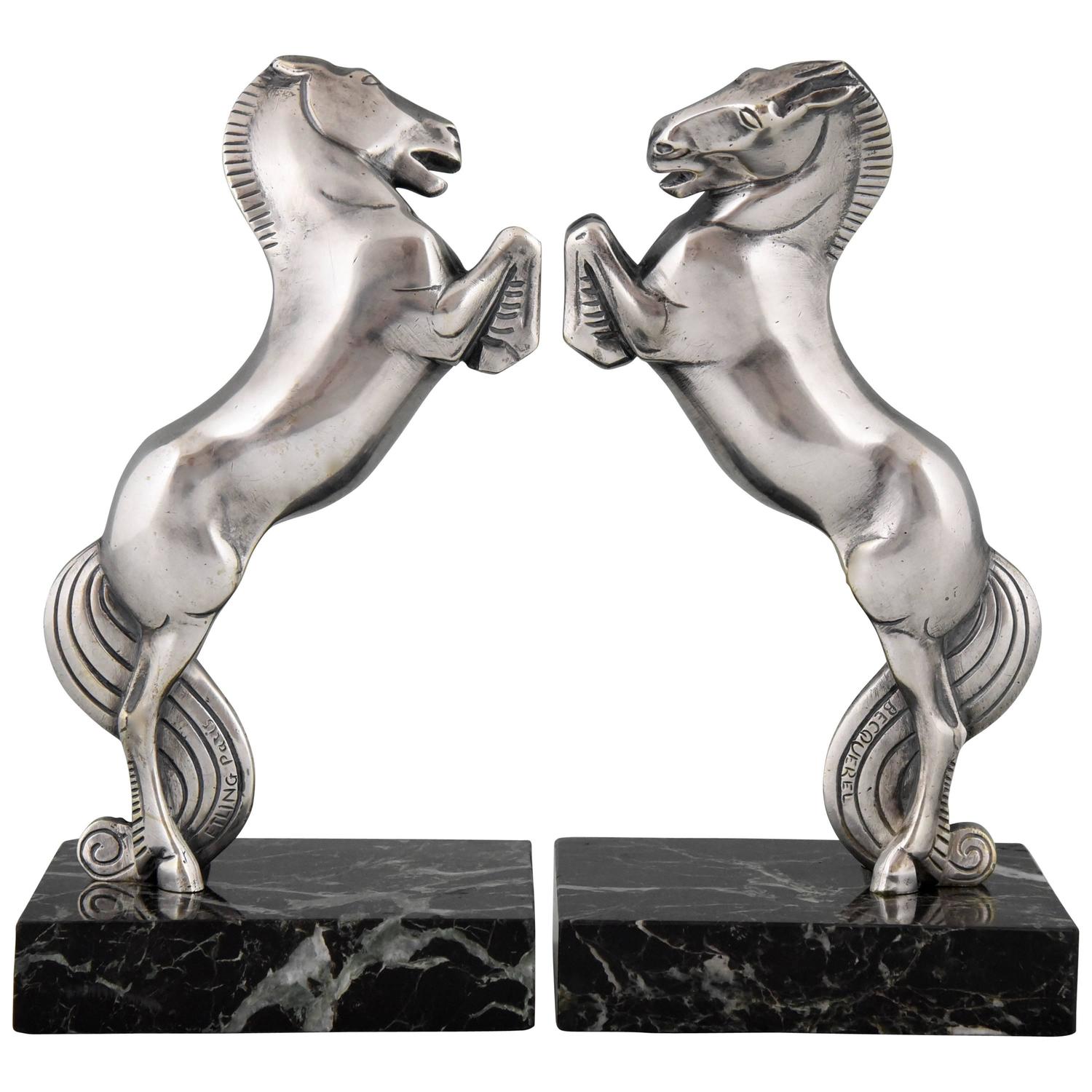 Art Deco Bronze Buchstütze Pferde