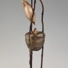 Art Deco bronzen sculptuur vogel op nest