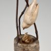 Art Deco bronze sculpture birds in a nest