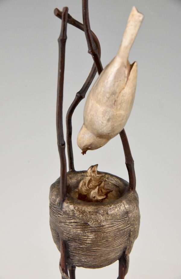 Art Deco bronze sculpture birds in a nest