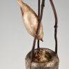 Art Deco bronzen sculptuur vogel op nest