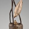 Art Deco bronze sculpture birds in a nest