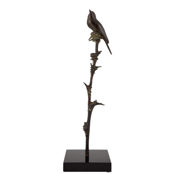Art Deco Bronzeskulptur eines Vogels auf einer Distel