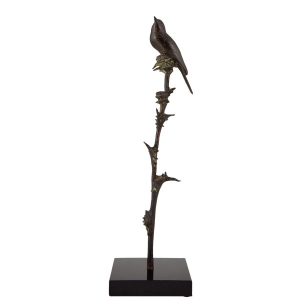 Art Deco bronze sculpture of a bird on a thistle