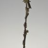 Art Deco bronze sculpture of a bird on a thistle