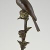 Art Deco Bronzeskulptur eines Vogels auf einer Distel