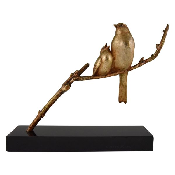 Art Deco bronze sculpture of two birds on a branch