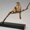 Art Deco bronze sculpture of two birds on a branch